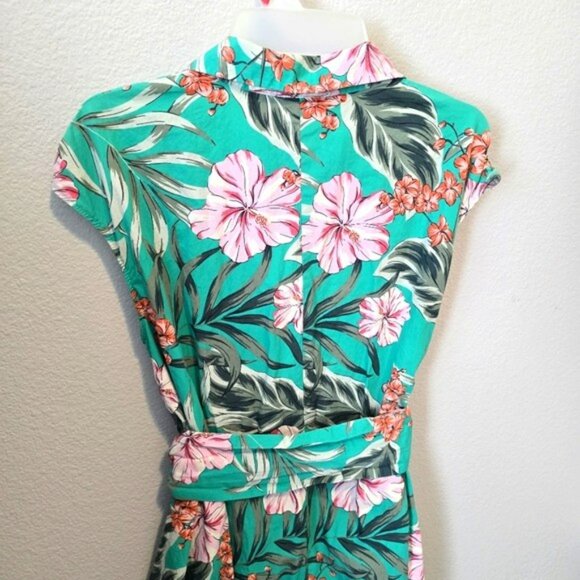 Zara Women's Midi Tropical Dress Size XS Green Button Down Belt Pockets Vacation - Picture 12 of 14